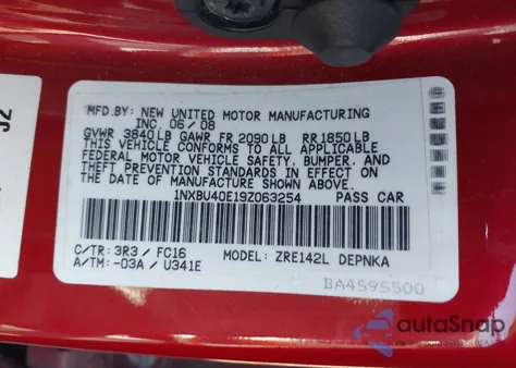 2009 Toyota Corolla Xle z USA, uszkodzony, nr VIN 1NXBU40E19Z063254